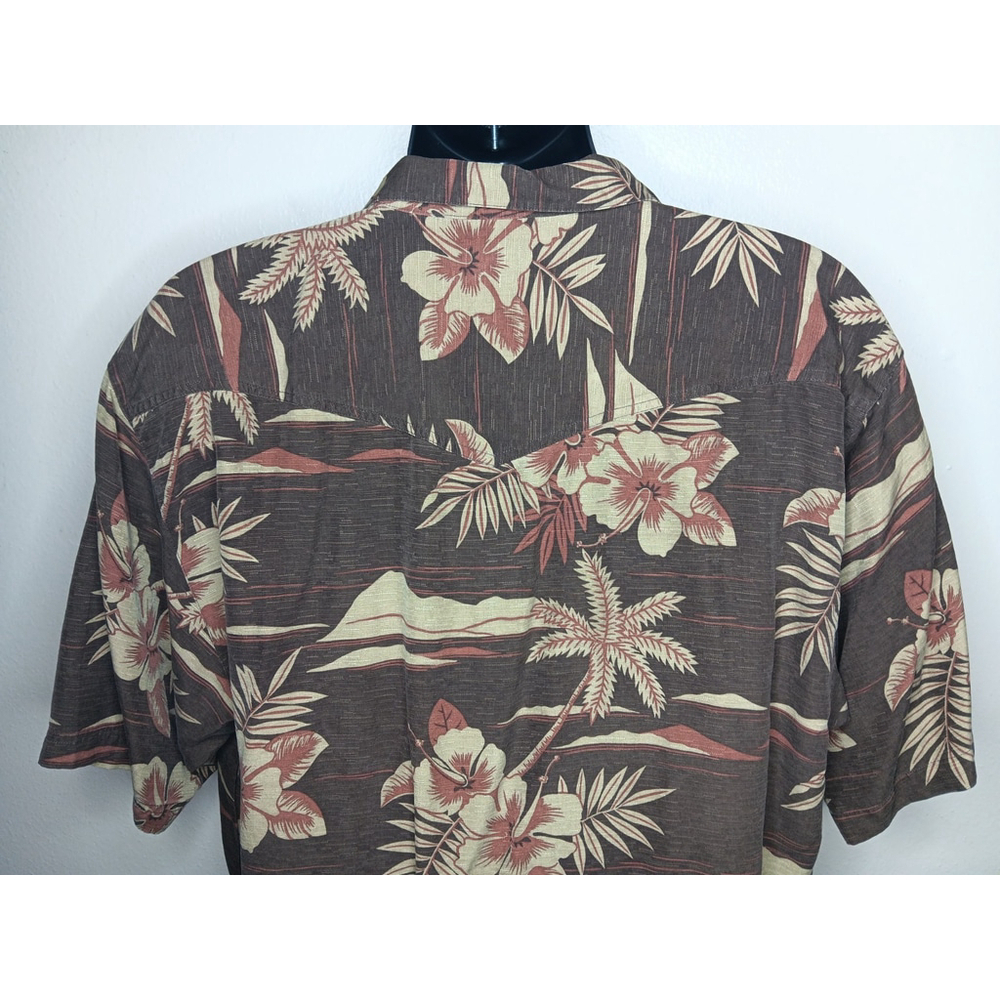 Tommy Bahama Men's Large Camp Shirt Hawaiian Brown Silk Floral Beach Relax EUC - Picture 5 of 9